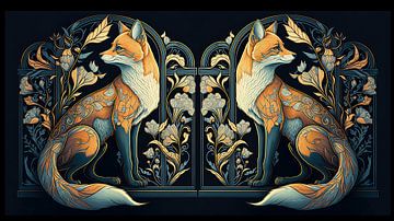 Art nouveau vossen van Richards Fine Art