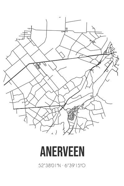 Anerveen (Overijssel) | Map | Black and White by Prints of Place