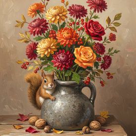 Herbststrauß mit Eichhörnchen - Warme Farben von By Marjolein Design