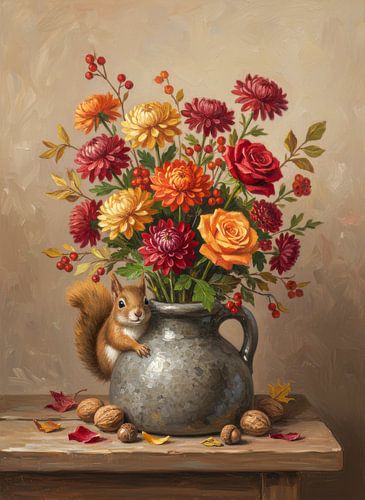 Autumn Bouquet with Squirrel - Warm Colours