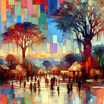 Mozaïek-collage van rood dorp van Lois Diallo