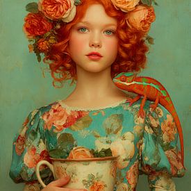 Verträumtes Porträt mit Blumenkrone und farbenfrohem Chamäleon von But First Framing