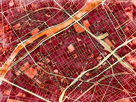 Map of Levallois-Perret with the style 'Amber Autumn' by Maporia