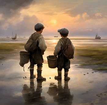 Looking for shells during low tide