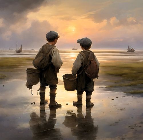 Schelpen zoeken tijdens eb