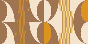 Retro geometrie met cirkels en strepen in Bauhaus-stijl in bruin, wit, oker van Dina Dankers