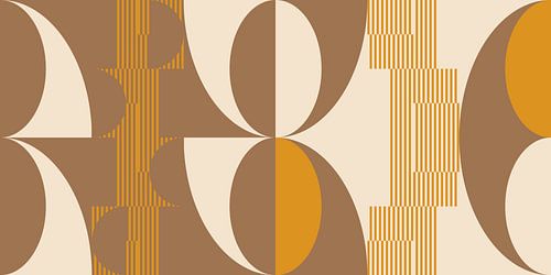 Retro geometrie met cirkels en strepen in Bauhaus-stijl in bruin, wit, oker