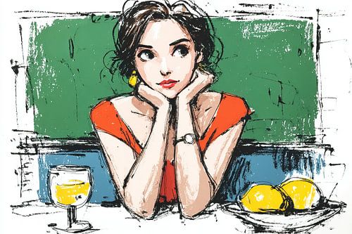 Vrouw Citroenen | Woman in Orange and Lemons van OMG Art