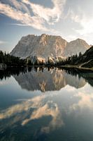 Reflection of the Zugspitze in the Seebensee. Hiking in Tyrol
