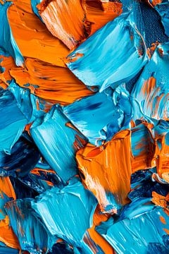 Kleurenspel van blauw en oranje - Abstract van Poster Art Shop
