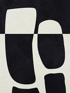 Moderne abstrakte organische, geometrische Kunst, Beige und Schwarz.