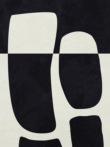 Modern abstract organic and geometric art, in beige and black.