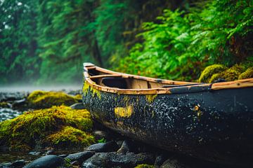 Verlassenes Kanu im grünen Wald von Poster Art Shop