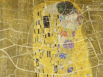 Kaart van Leeuwarden met de Kus van Gustav Klimt van Map Art Studio