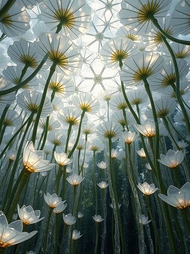 Etherische lumen-tuin: Een verheffend uitzicht onder een lage hoek van Artistic