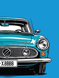 Retro Teal Classic Car Front Pop Art Portrait by Ramy Salah Hefny