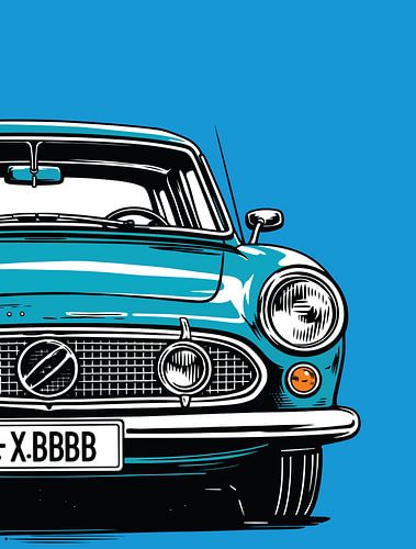Retro blauwgroen klassieke auto popart portret