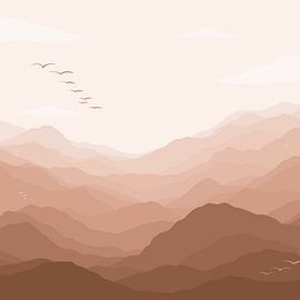Mountain view with birds - pastel pink by Studio Hinte
