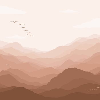Vue de montagne avec des oiseaux - rose pastel