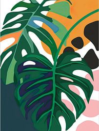 Abstract Colourful Monstera Leaf by David Potter