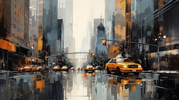 Gebouw in New York City met gele taxi, abstract schilderij van Animaflora PicsStock