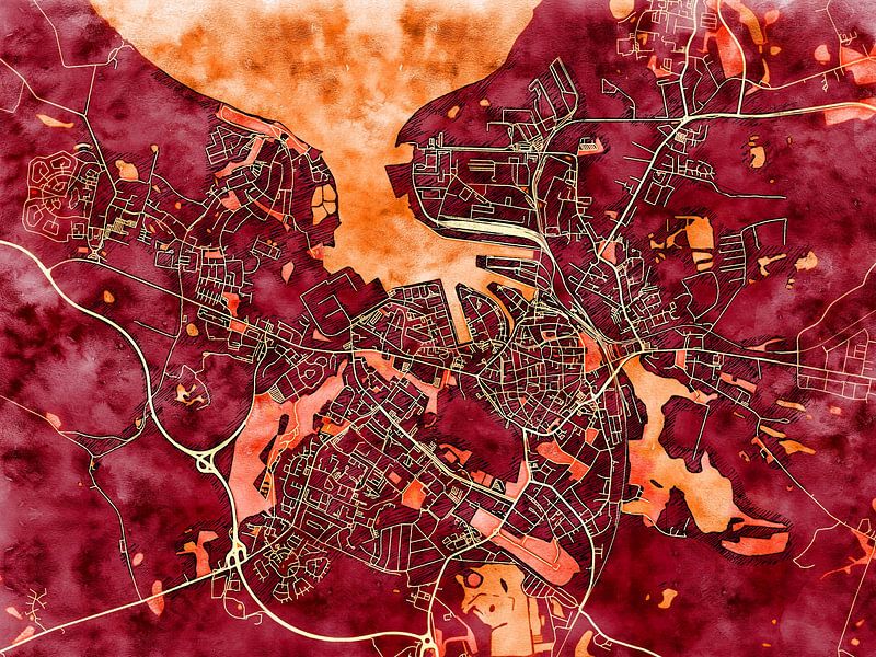 Map of Wismar with the style 'Amber Autumn' by Maporia
