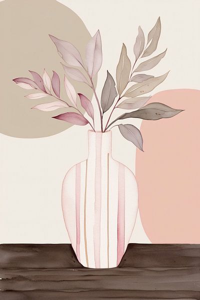 Vase aquarelle avec feuilles par Imperial Art House