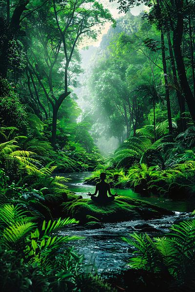 Meditatie in groene jungle van Imperial Art House