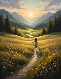 Afgelegen weide met wilde bloemen van Regan Frederick