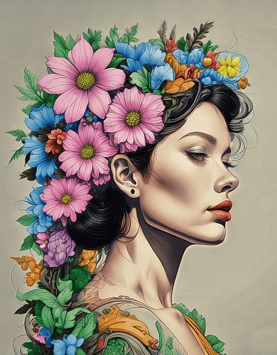 Ingekleurde bewerking van een portret van een vrouw