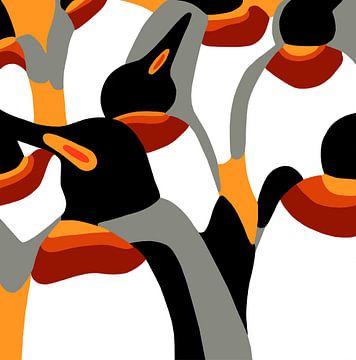 Pinguins op oranje van Jole Art