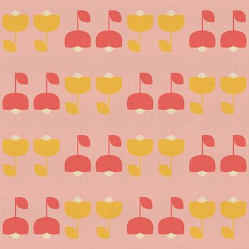 Scandinavisch tulpenpatroon in roze en geel van Dina Dankers