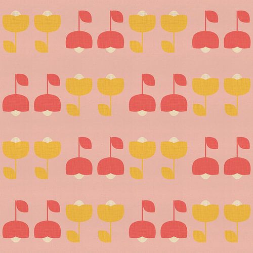 Scandinavisch tulpenpatroon in roze en geel
