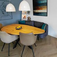 Photo de nos clients: Abstrait, beige, bleu, brun, contraste, géométrie, gris, lin, moderne, design, tableaux par Color Square, sur toile