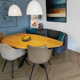 Customer photo: Abstract, beige, blue, brown, contrast, geometry, gray, linen, modern, design, paintings by Color Square, on canvas