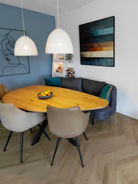 Customer photo: Abstract, beige, blue, brown, contrast, geometry, gray, linen, modern, design, paintings by Color Square, on canvas