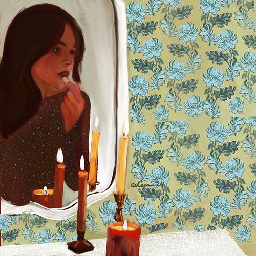 Woman's Candlelit Reflection