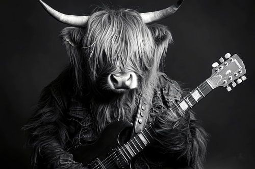 Hooglander Met Gitaar Voor Een Rock-‘n-Roll Uitstraling