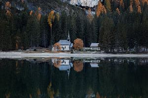Church Reflection at Lago di Braies  - Dolomites, Italy