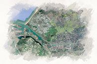 Kaart van Rotterdam met haven Aquarel van Aquarel Creative Design thumbnail