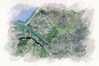 Kaart van Rotterdam met haven Aquarel
