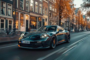 Een zwarte Porsche 911 GT3 van PixelPrestige