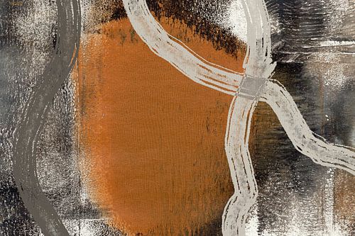 Japandi. Abstract schilderij in roestbruin, taupe, beige