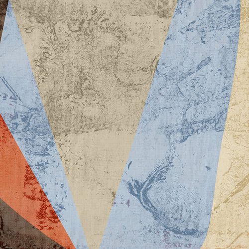 Abstract shapes and lines in light blue, orange, brown, white by Dina Dankers