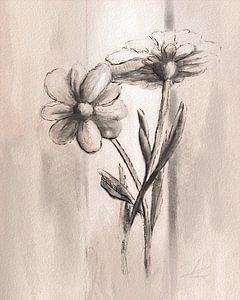digitales Kunstwerk beige taupe Blumen