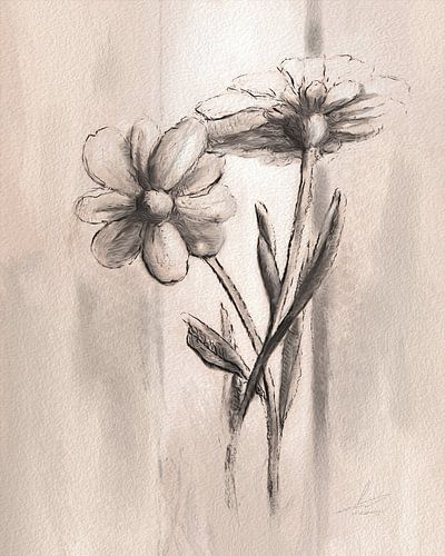 digitaal artwork beige taupe bloemen