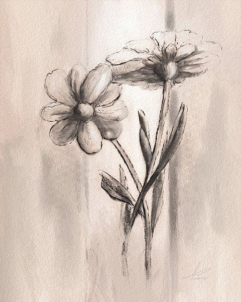 œuvre d'art numérique beige taupe fleurs par Emiel de Lange