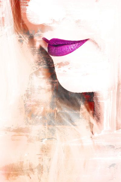 Gesicht einer Frau in Weiß / Erdtönen von Art By Dominic