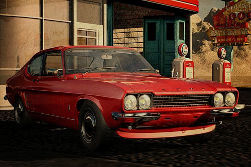 Ford Capri RS V6 at an old petrol station