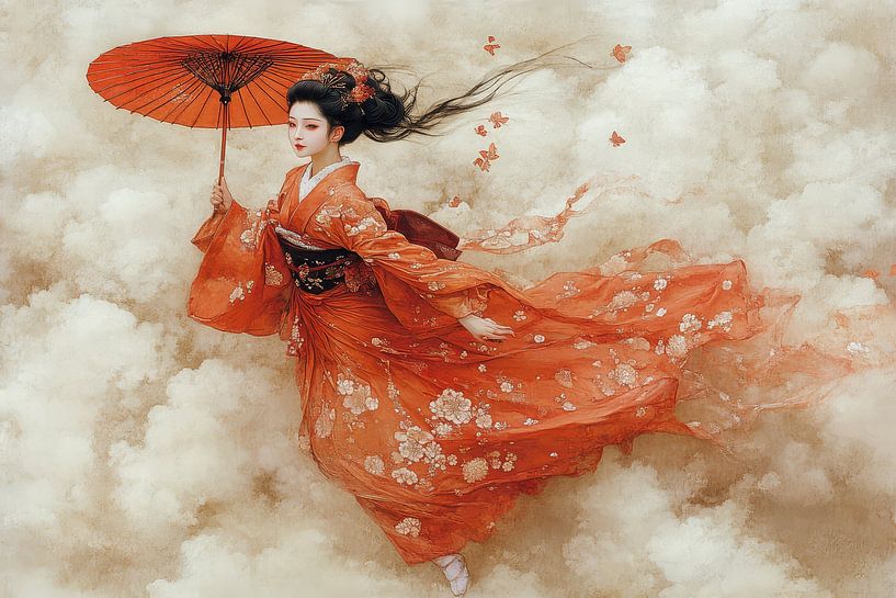 geisha with parasol painting by Egon Zitter